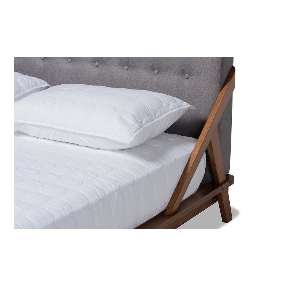 Sante Mid-Century Modern Grey Fabric Upholstered Wood Queen Size Platform Bed. Picture 5