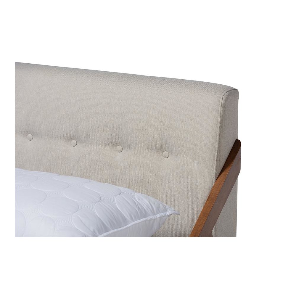 Light Beige Fabric Upholstered Wood Queen Size Platform Bed. Picture 4