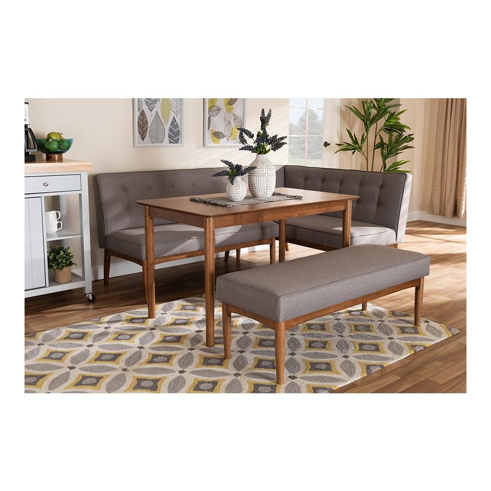 Arvid Mid-Century Modern Gray Fabric Upholstered 4-Piece Wood Dining Nook Set. Picture 13