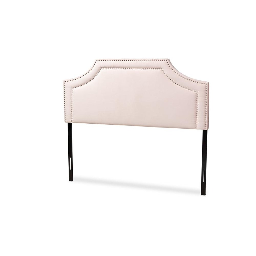Light Pink Velvet Fabric Upholstered Queen Size Headboard. Picture 1