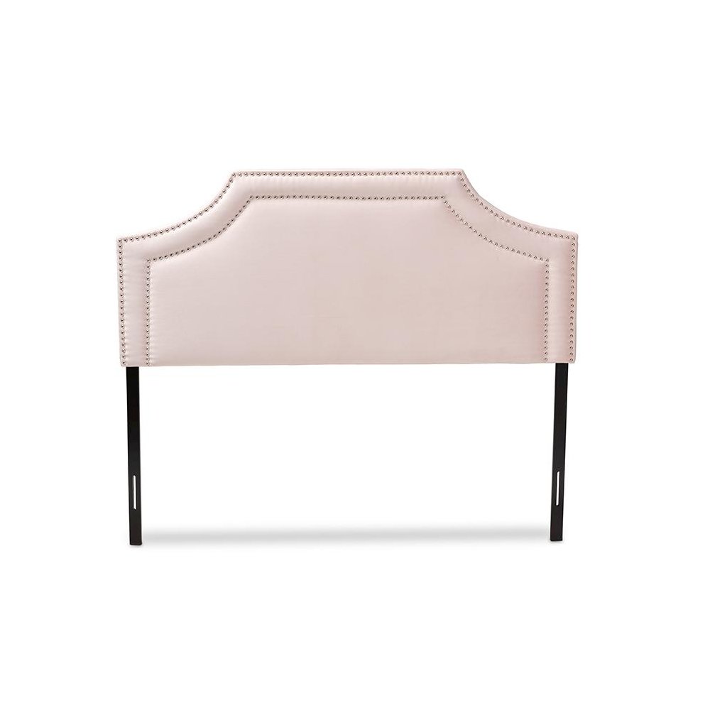 Light Pink Velvet Fabric Upholstered Queen Size Headboard. Picture 2
