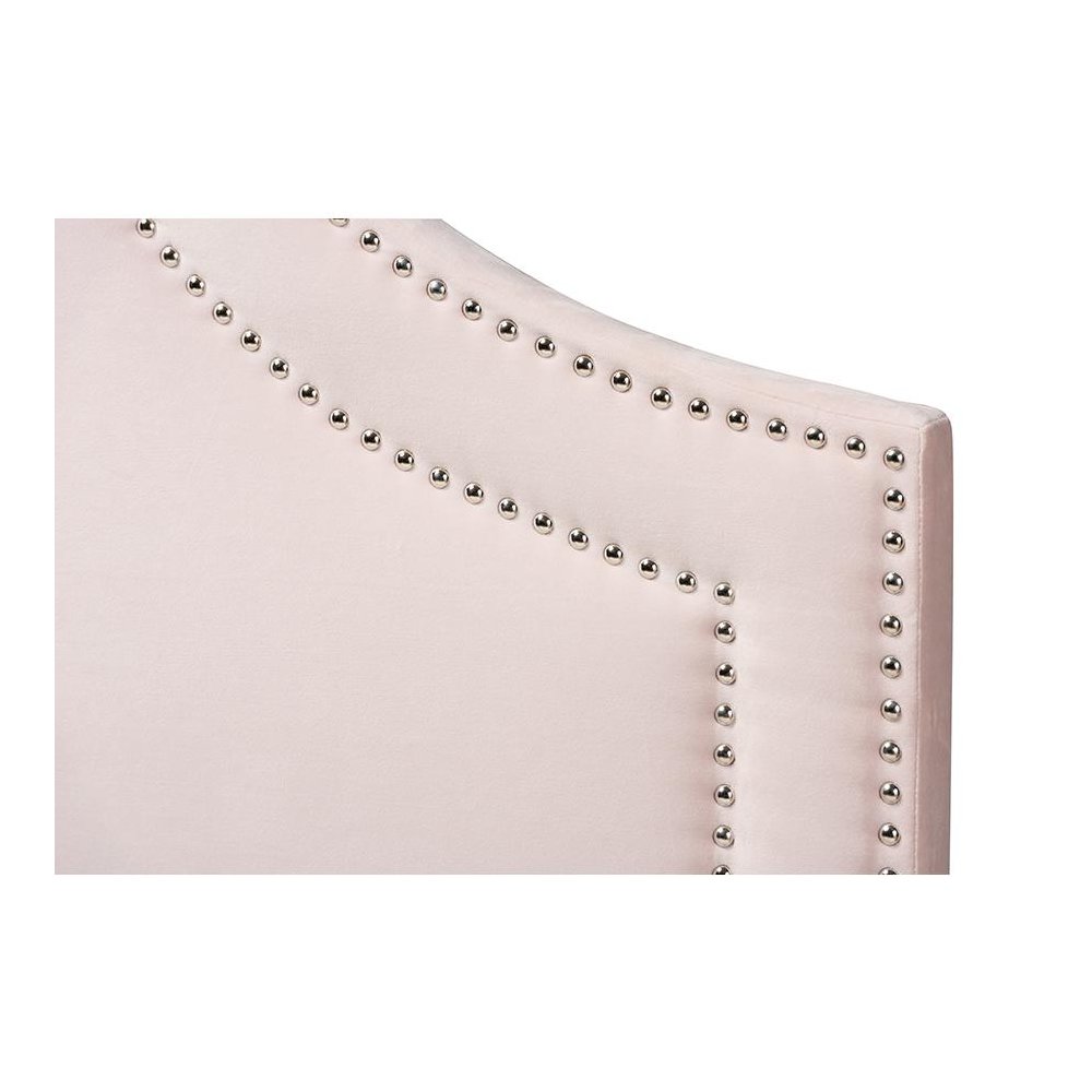 Light Pink Velvet Fabric Upholstered Queen Size Headboard. Picture 3