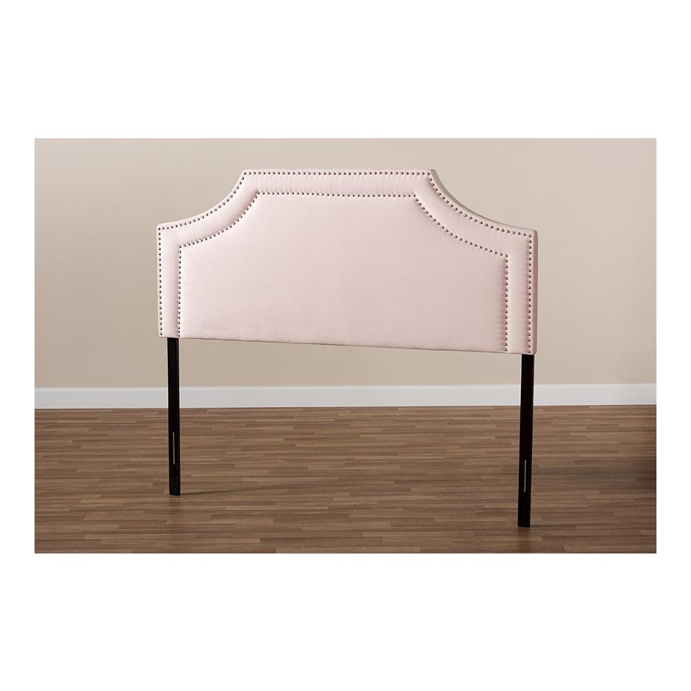 Light Pink Velvet Fabric Upholstered Queen Size Headboard. Picture 5