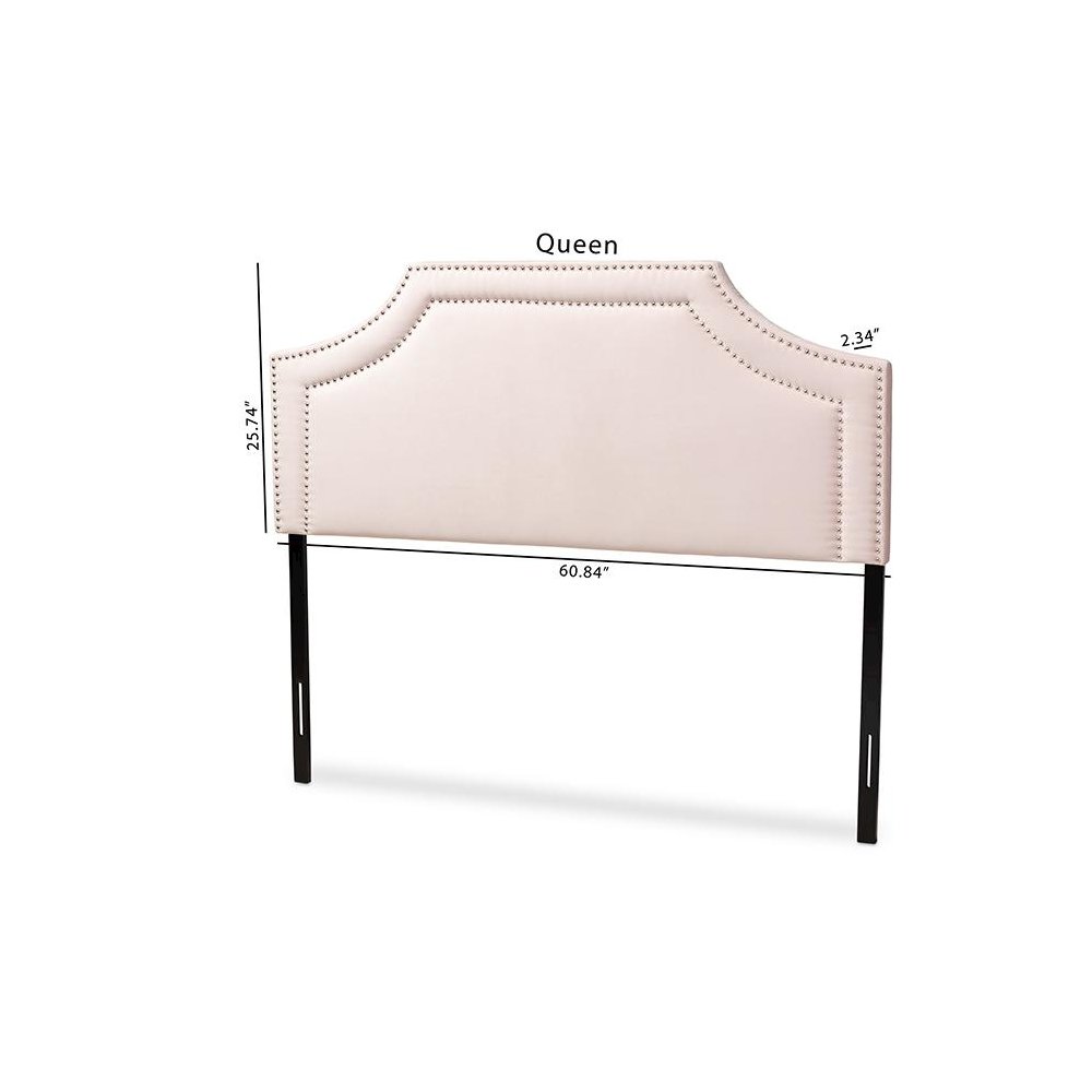 Light Pink Velvet Fabric Upholstered Queen Size Headboard. Picture 7