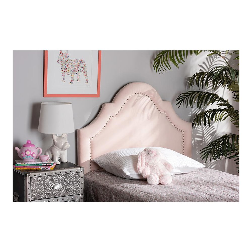 Light Pink Velvet Fabric Upholstered Twin Size Headboard. Picture 13