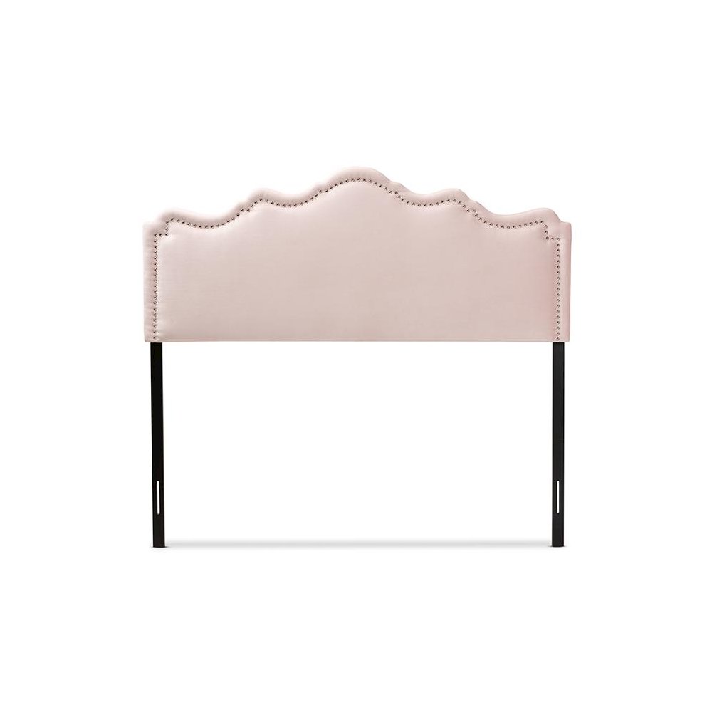 Light Pink Velvet Fabric Upholstered Queen Size Headboard. Picture 2