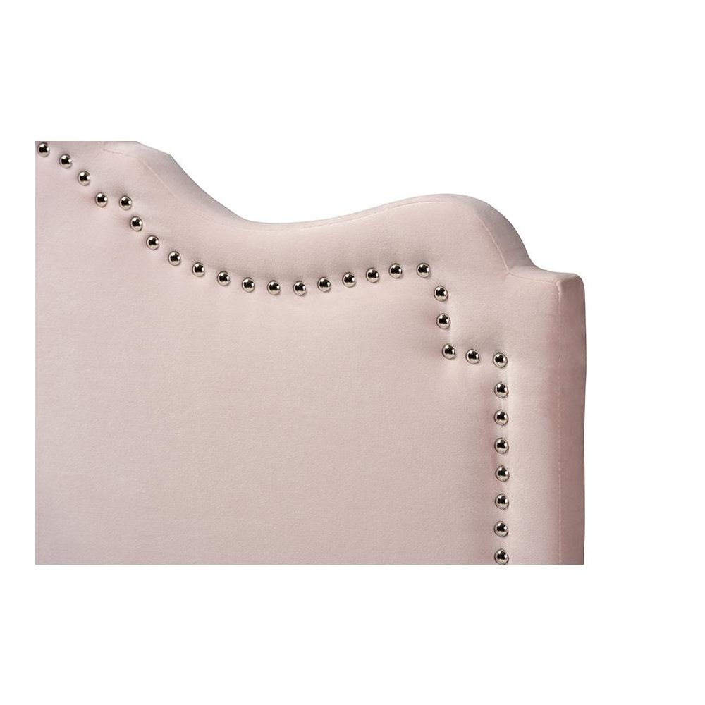 Light Pink Velvet Fabric Upholstered Queen Size Headboard. Picture 3