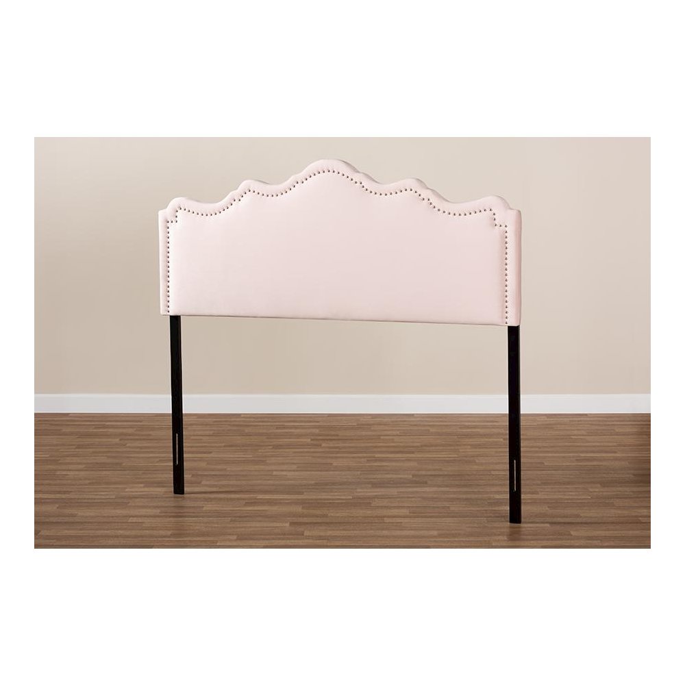 Light Pink Velvet Fabric Upholstered Queen Size Headboard. Picture 5
