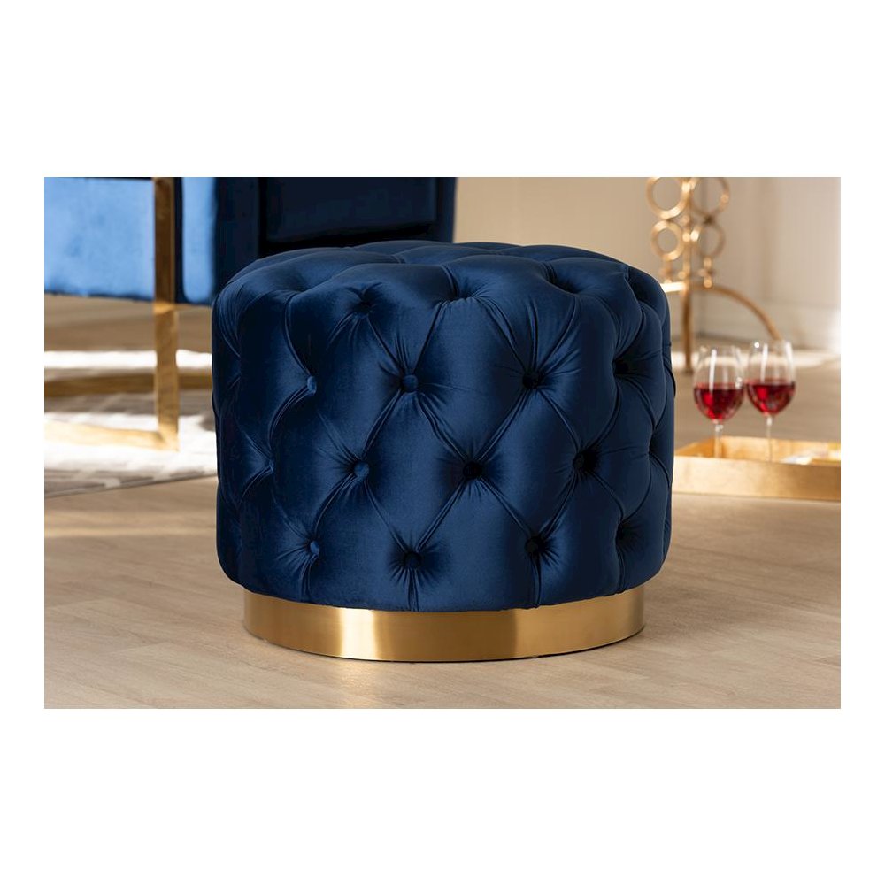Gold-Finished Button Tufted Ottoman. Picture 11