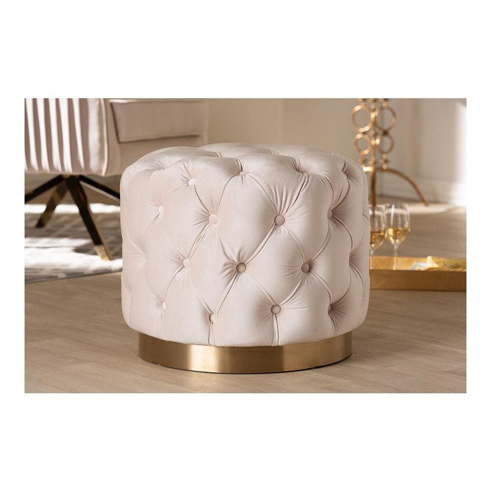 Gold-Finished Button Tufted Ottoman. Picture 11