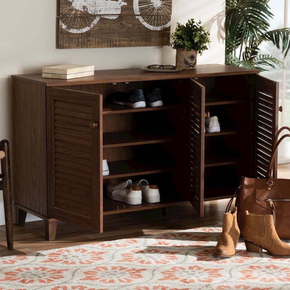Walnut Finished 8-Shelf Wood Shoe Storage Cabinet. Picture 18