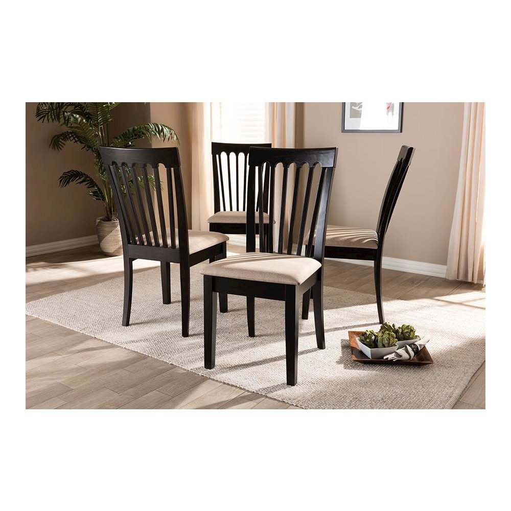 Sand Fabric Upholstered Espresso Brown Finished Wood Dining Chair Set of 4. Picture 15