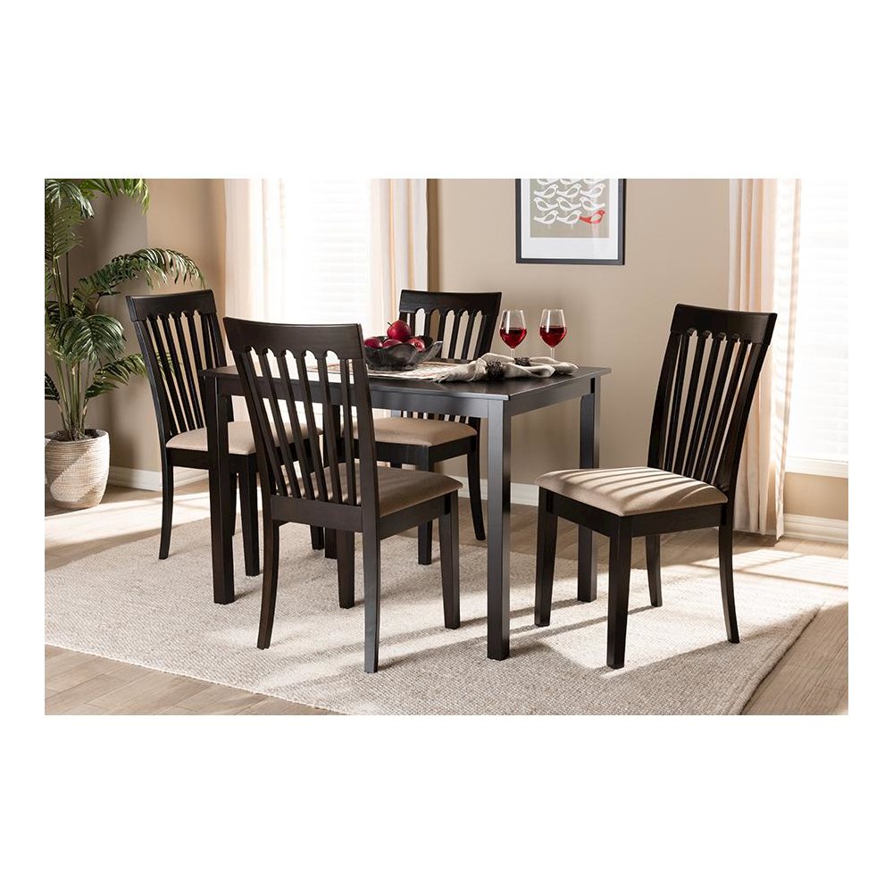 Sand Fabric Upholstered Espresso Brown Finished Wood 5-Piece Dining Set. Picture 11