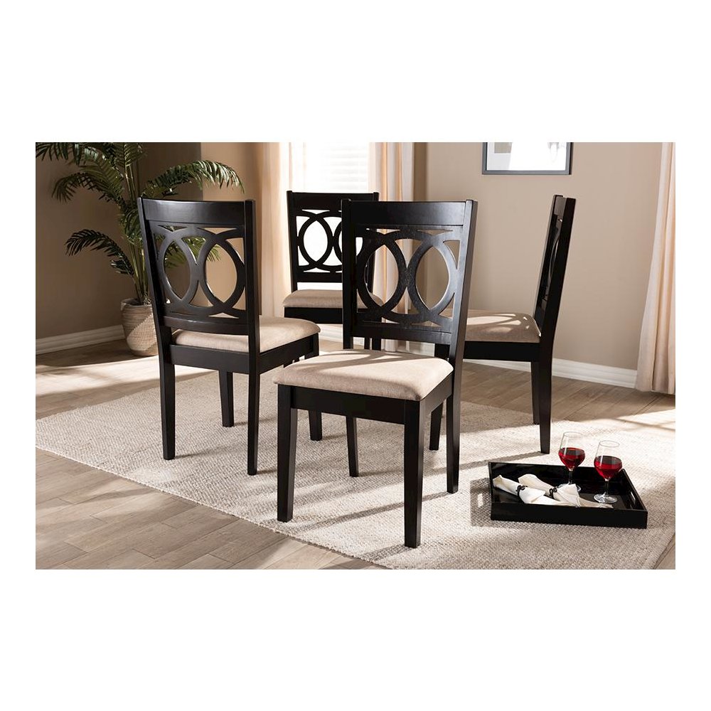 Sand Fabric Upholstered Espresso Brown Finished Wood Dining Chair Set of 4. Picture 15