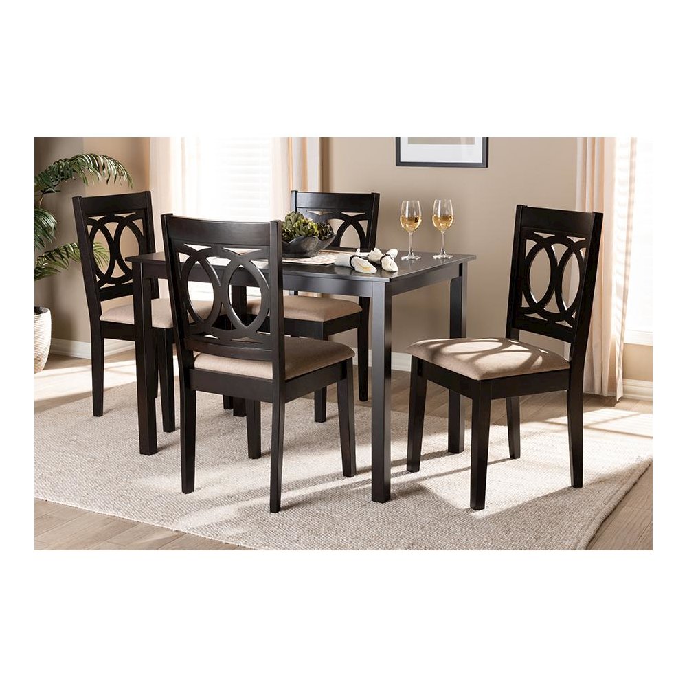 Sand Fabric Upholstered Espresso Brown Finished Wood 5-Piece Dining Set. Picture 11