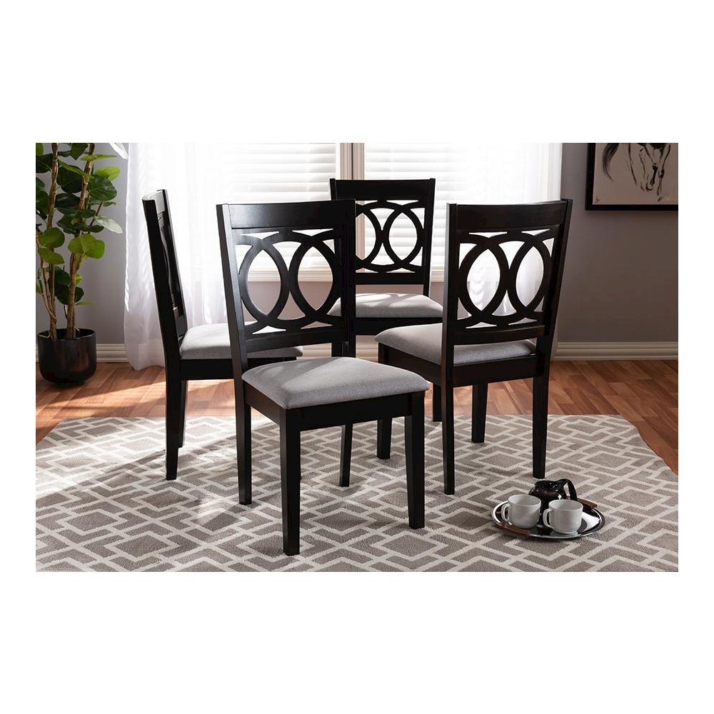 Gray Fabric Upholstered Espresso Brown Finished Wood Dining Chair Set of 4. Picture 15