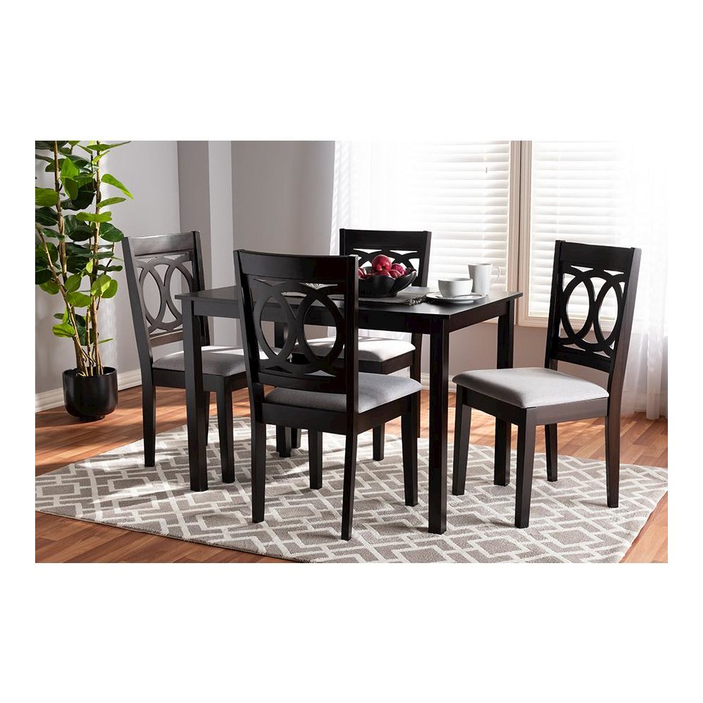 Gray Fabric Upholstered Espresso Brown Finished Wood 5-Piece Dining Set. Picture 11