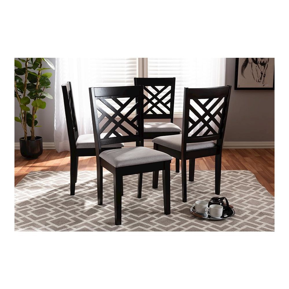 Gray Fabric Upholstered Espresso Brown Finished Wood Dining Chair Set of 4. Picture 15