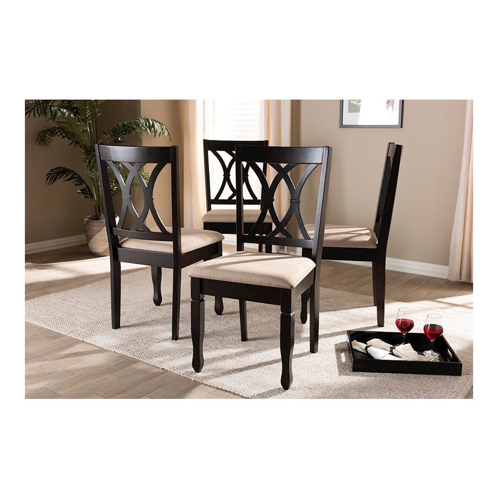 Sand Fabric Upholstered Espresso Brown Finished Wood Dining Chair Set of 4. Picture 15