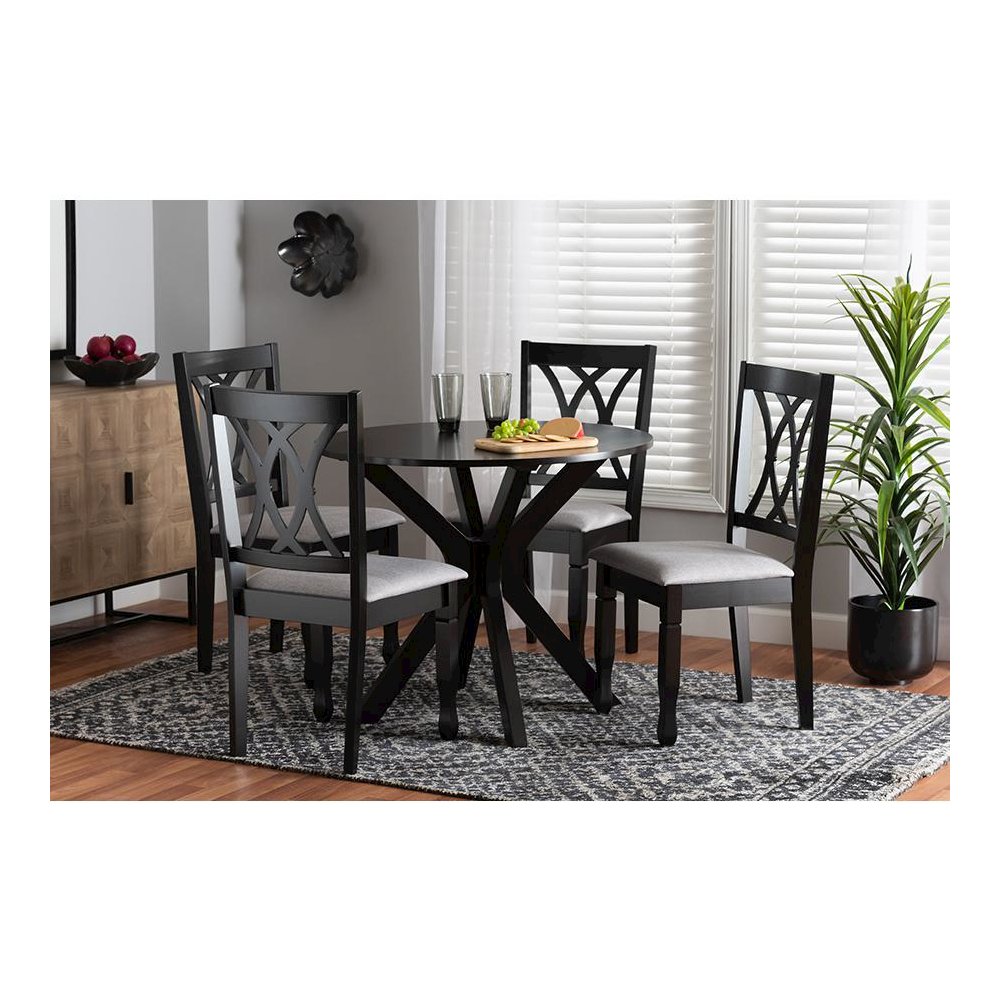 Maya Modern Grey Fabric and Espresso Brown Finished Wood 5-Piece Dining Set. Picture 21