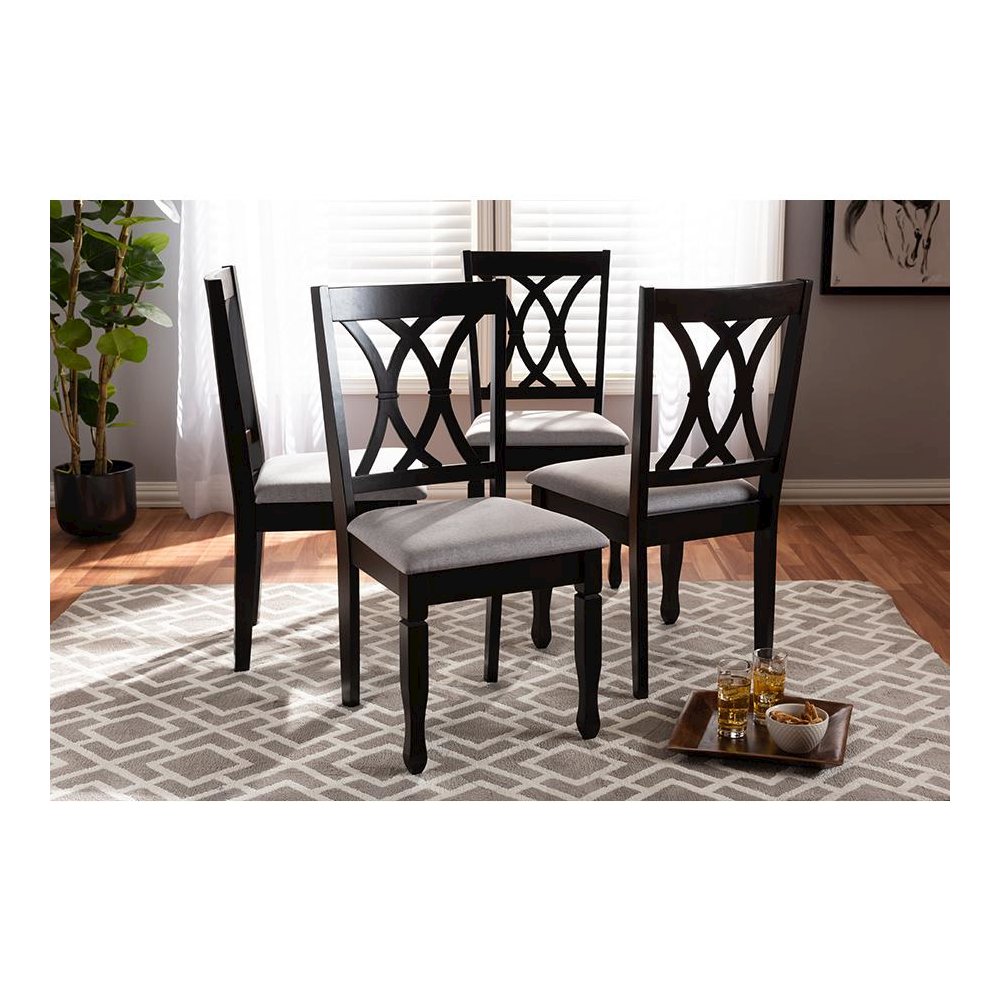 Gray Fabric Upholstered Espresso Brown Finished Wood Dining Chair Set of 4. Picture 15