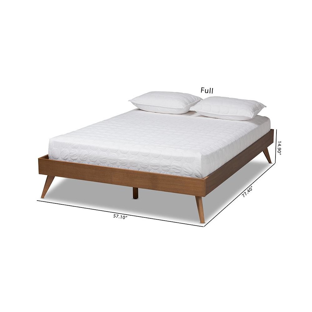Mid-Century Modern Walnut Brown Finished Wood Queen Size Platform Bed Frame. Picture 7