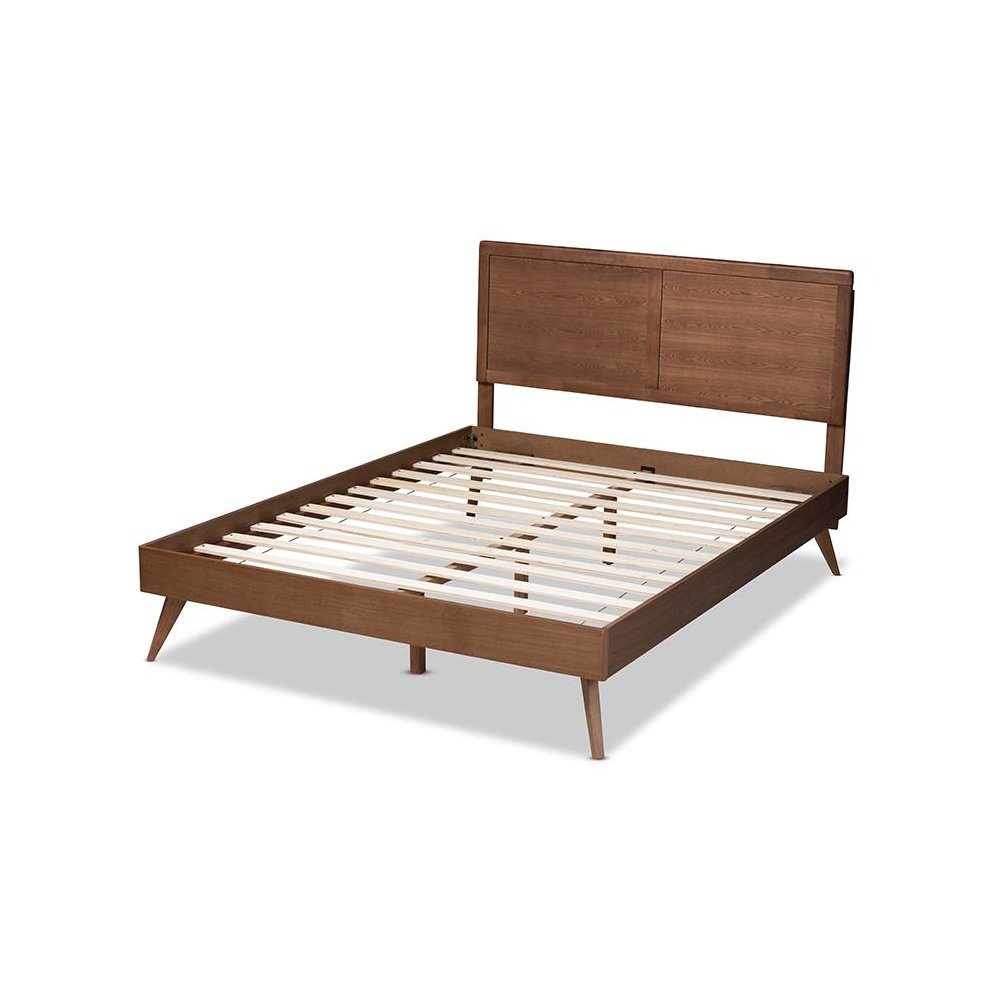 Zenon Mid-Century Modern Walnut Brown Finished Wood Queen Size Platform Bed. Picture 3