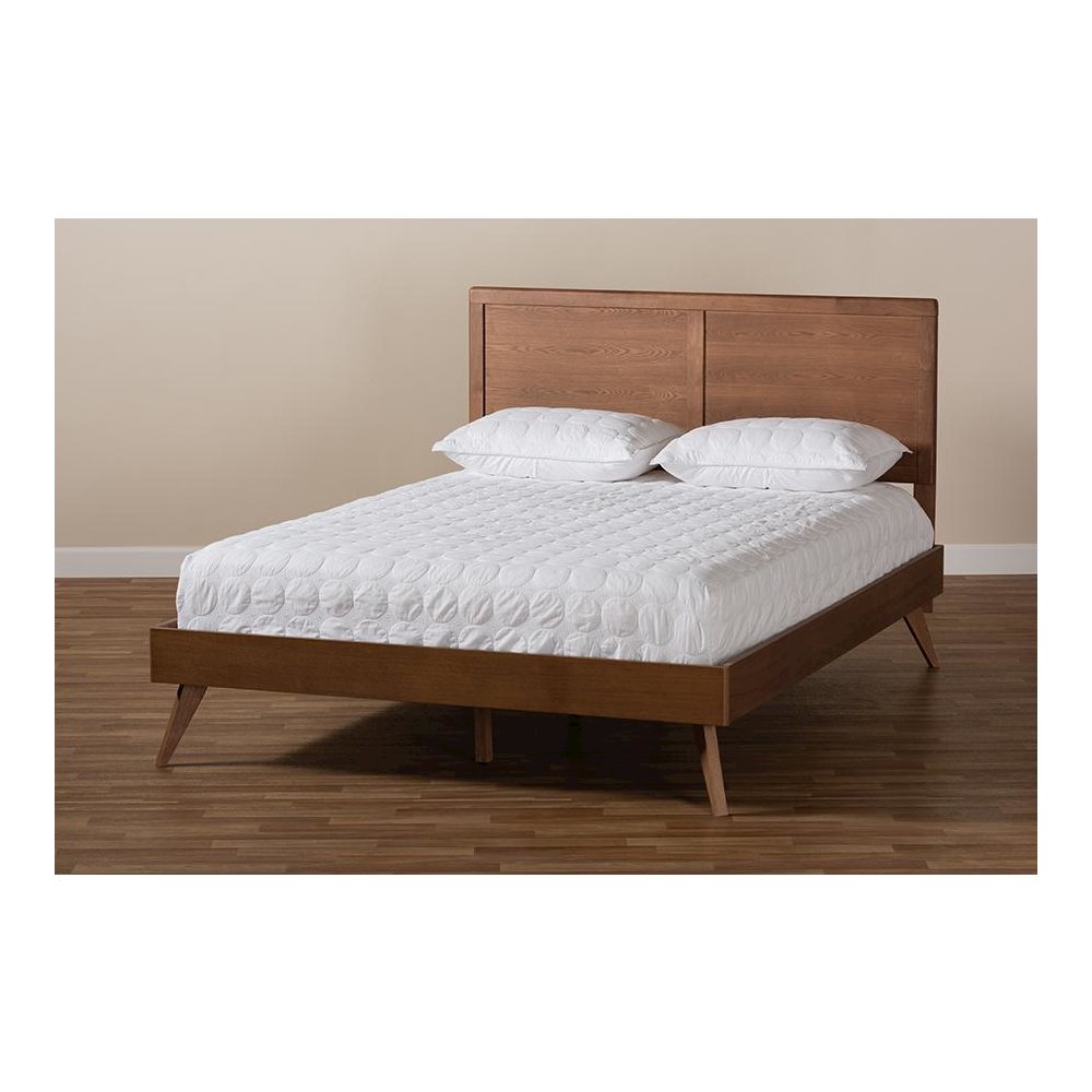 Zenon Mid-Century Modern Walnut Brown Finished Wood Queen Size Platform Bed. Picture 7