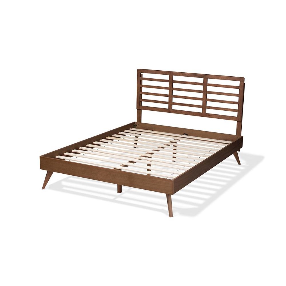 Calisto Mid-Century Modern Walnut Brown Finished Wood Queen Size Platform Bed. Picture 3
