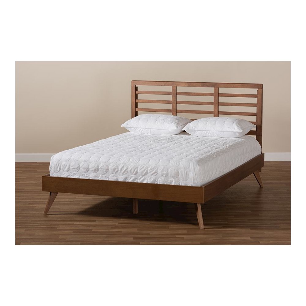 Calisto Mid-Century Modern Walnut Brown Finished Wood Queen Size Platform Bed. Picture 7