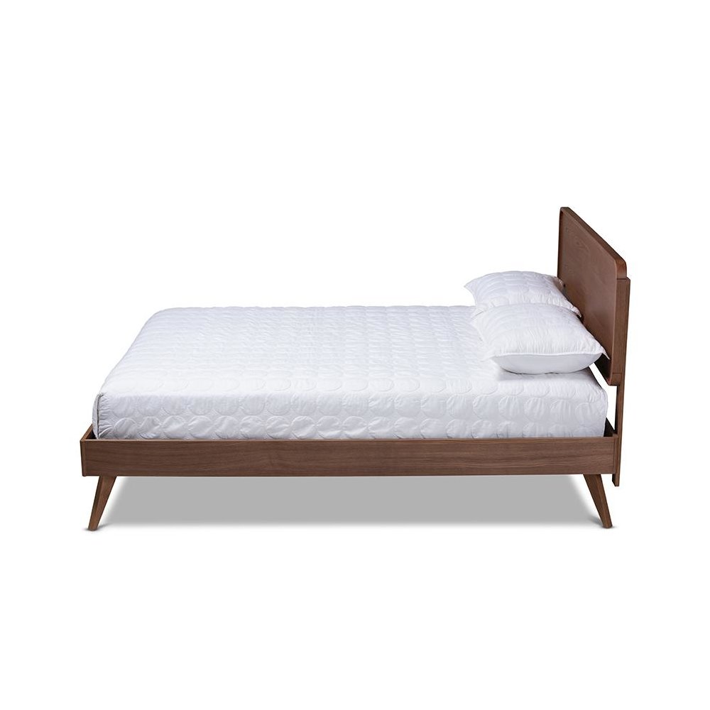 Demeter Mid-Century Modern Walnut Brown Finished Wood Queen Size Platform Bed. Picture 2