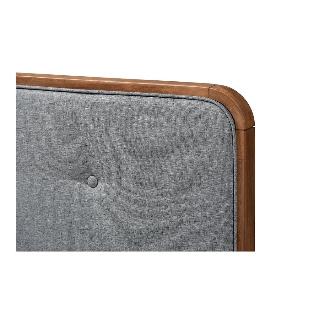 Dark Grey Fabric Upholstered Walnut Brown Finished Wood Queen Size Platform Bed. Picture 4