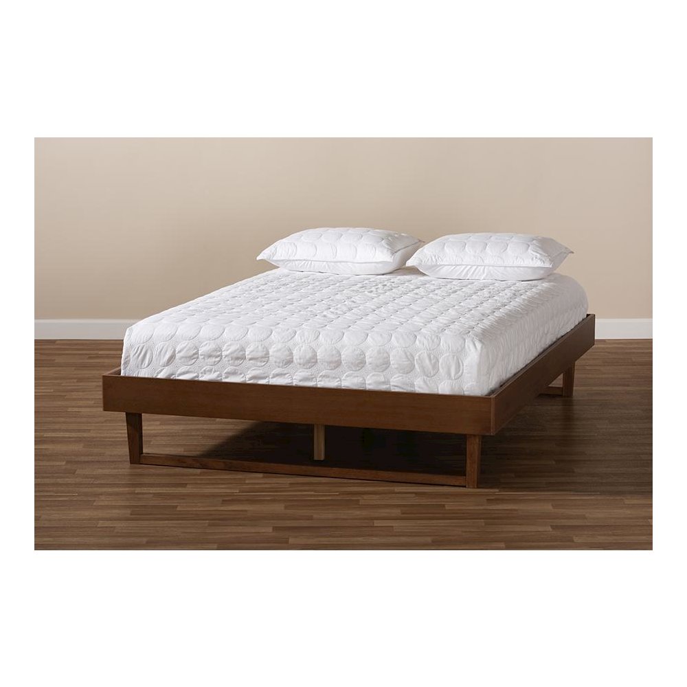 Walnut Brown Finished Wood Queen Size Platform Bed Frame. Picture 6
