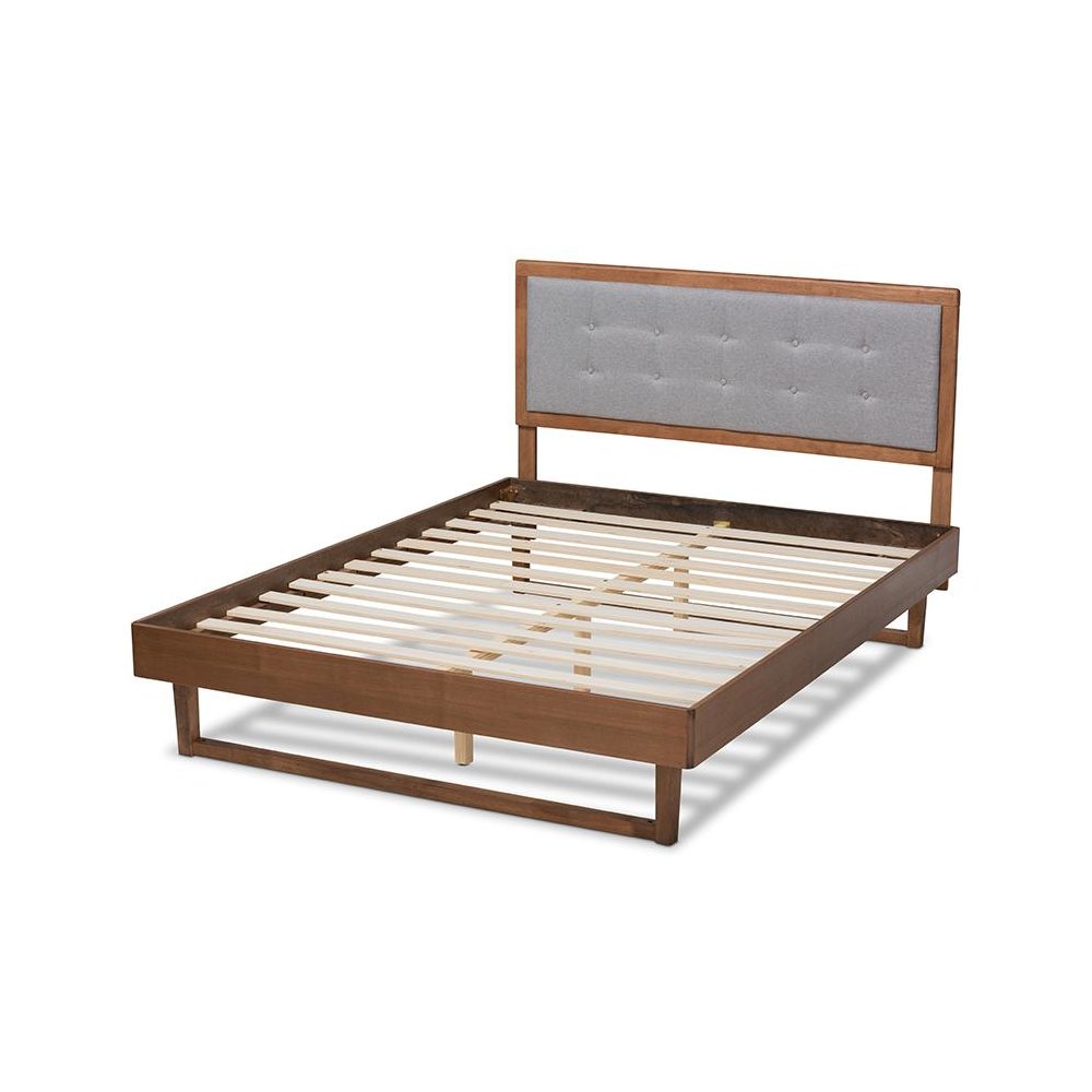 Ash Walnut Finished Wood Queen Size Platform Bed. Picture 3