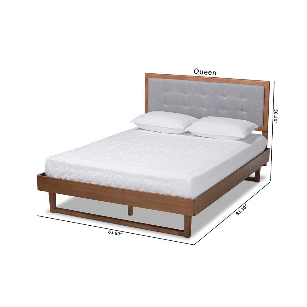Ash Walnut Finished Wood Queen Size Platform Bed. Picture 9