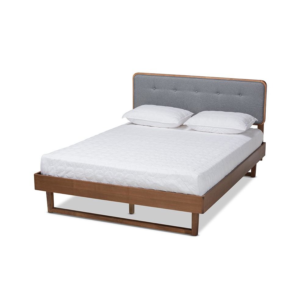 Ash Walnut Finished Wood Queen Size Platform Bed. Picture 1