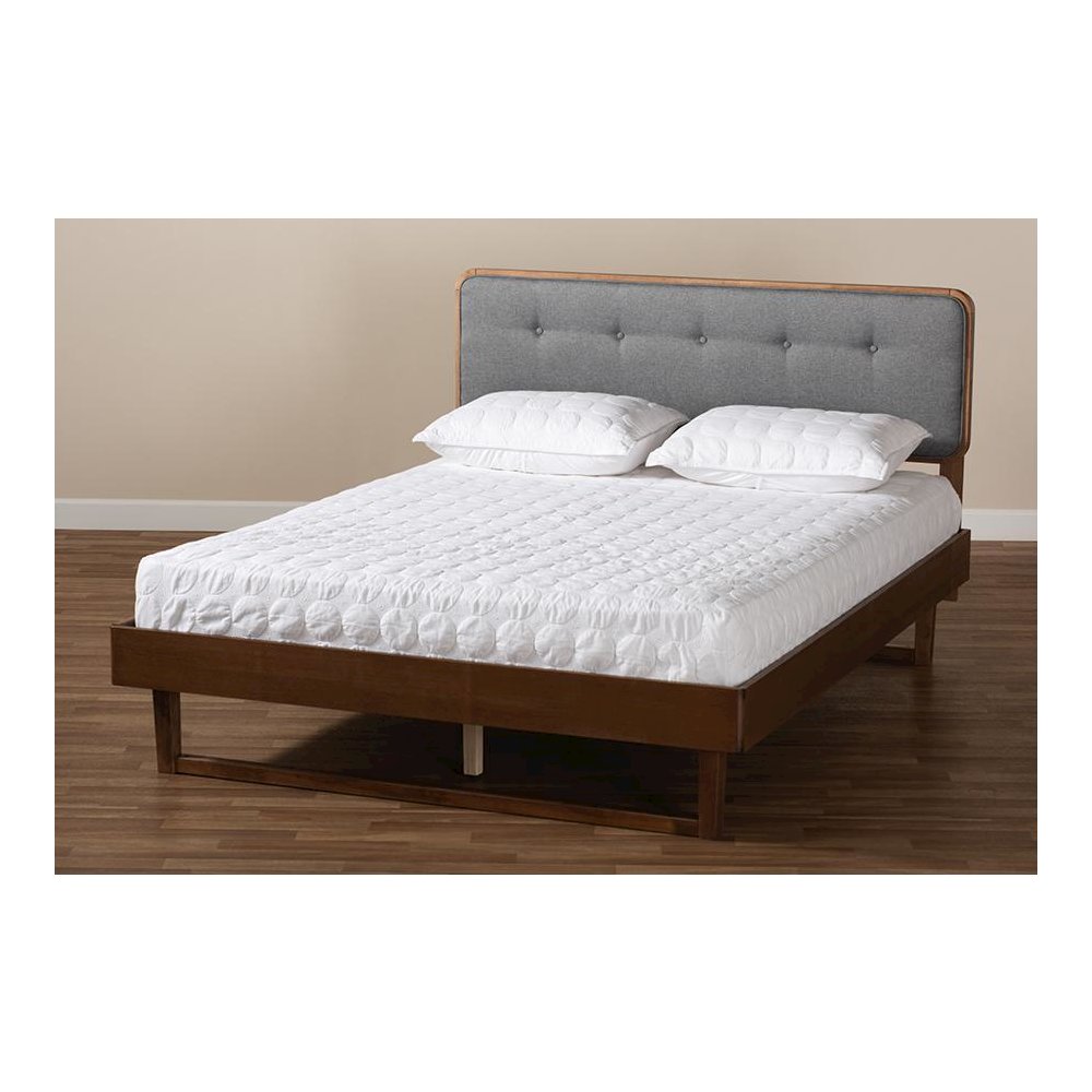 Ash Walnut Finished Wood Queen Size Platform Bed. Picture 7
