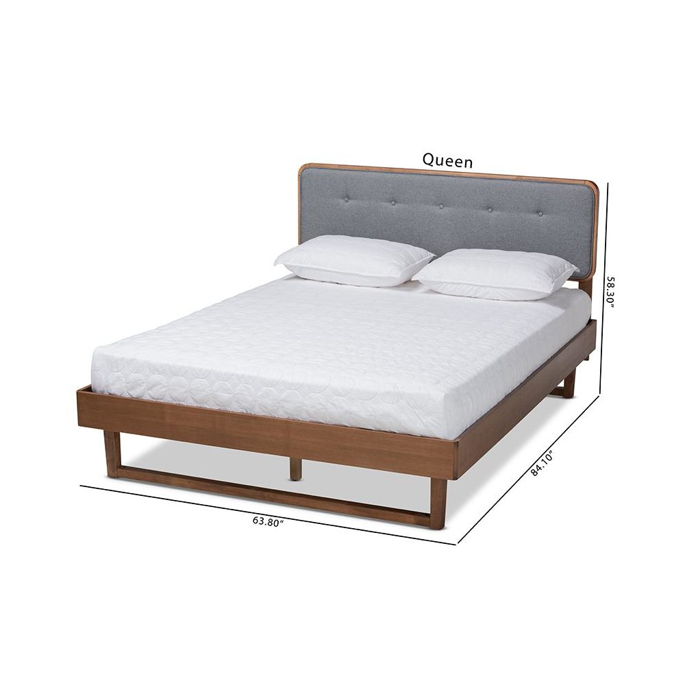 Ash Walnut Finished Wood Queen Size Platform Bed. Picture 9