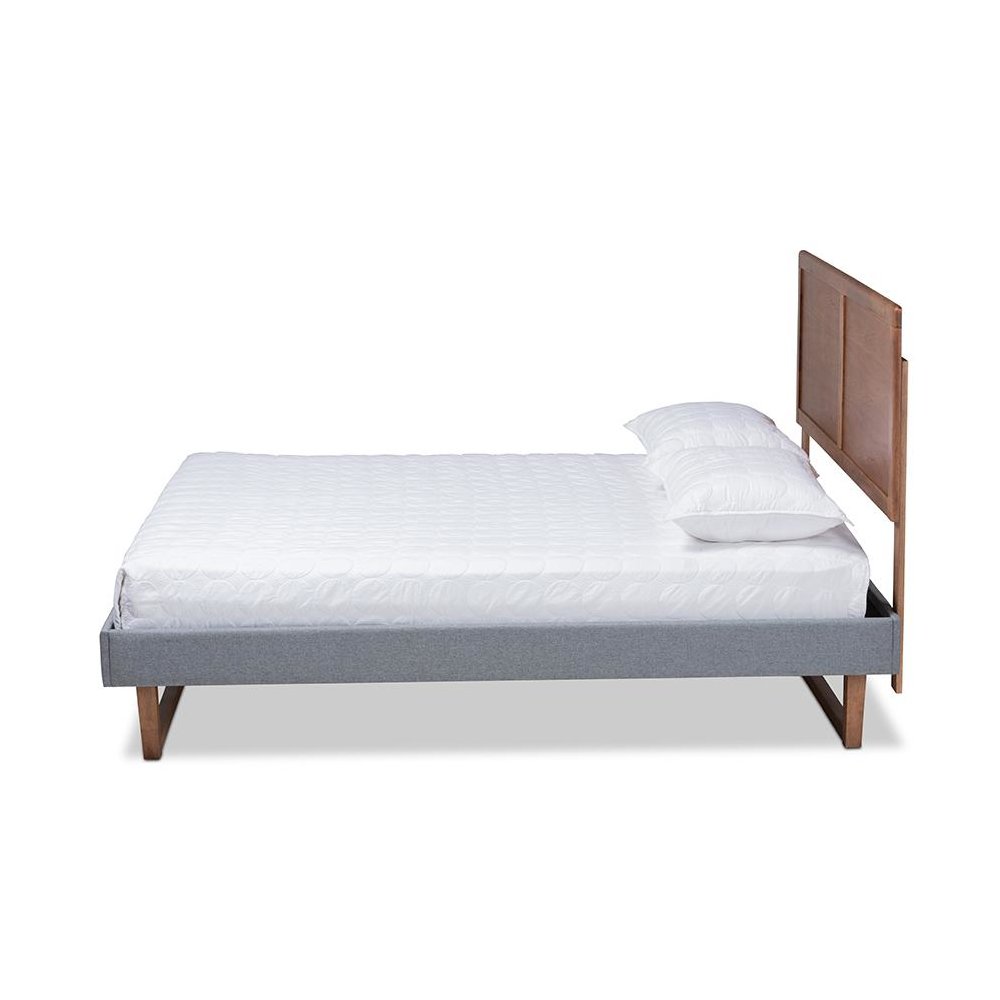 Ash Walnut Brown Finished Wood Queen Size Platform Bed. Picture 2