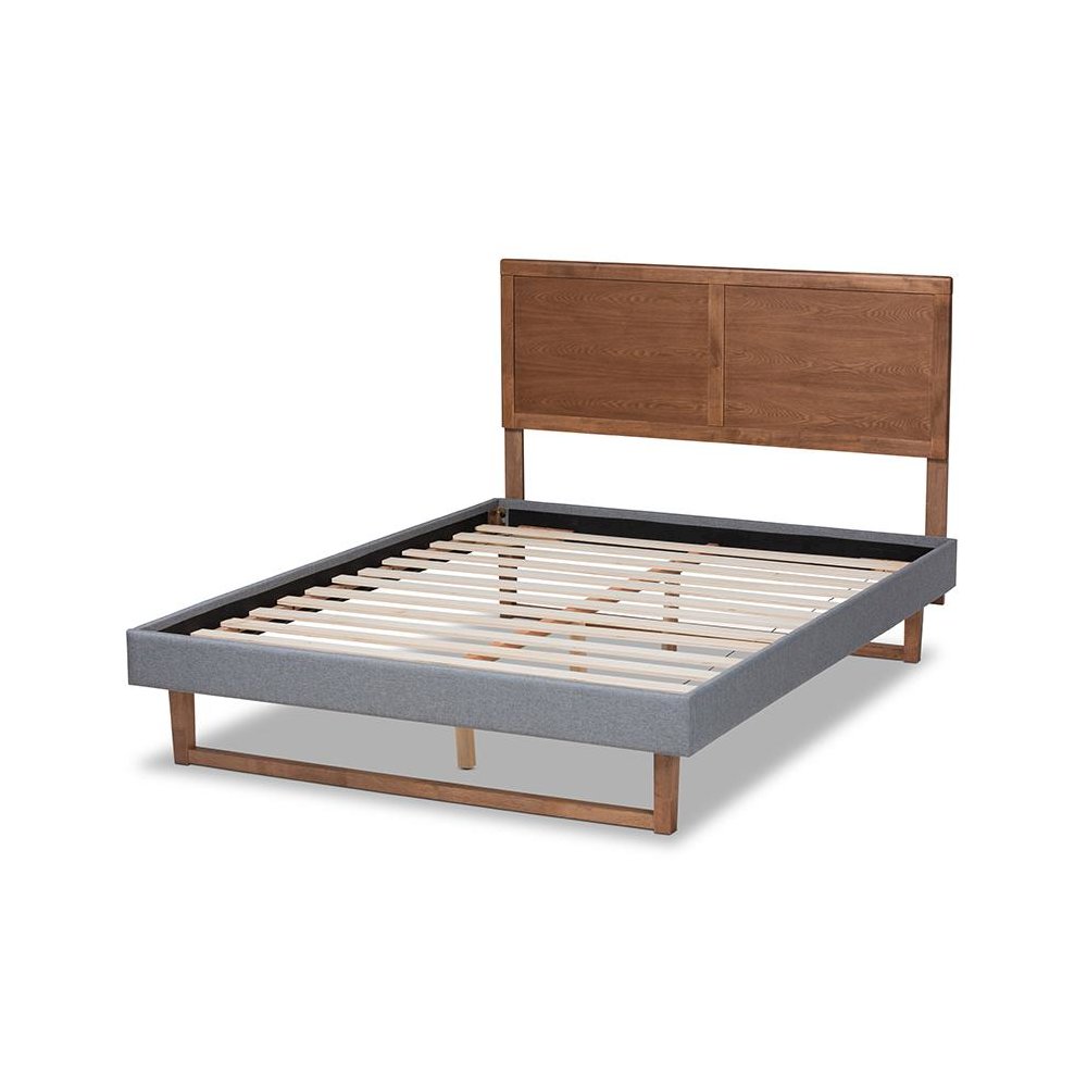 Ash Walnut Brown Finished Wood Queen Size Platform Bed. Picture 3