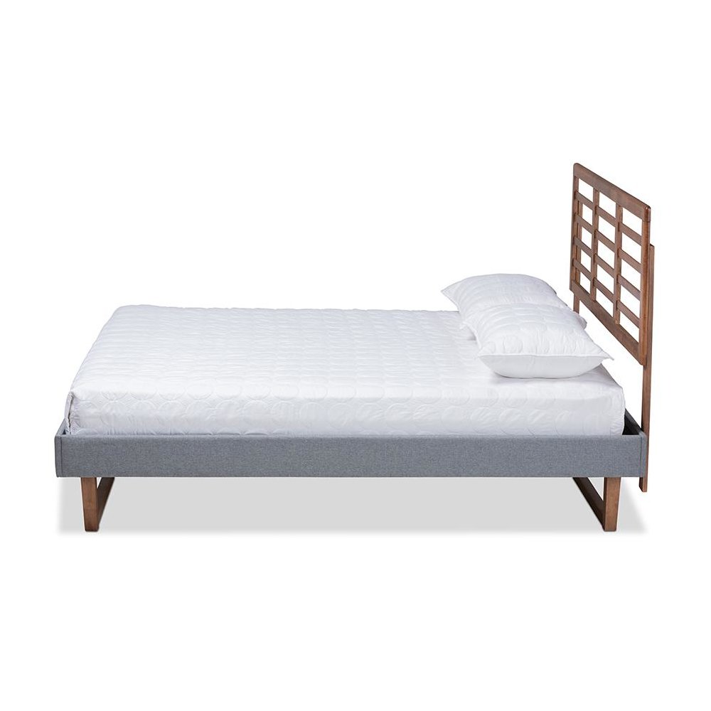 Ash Walnut Brown Finished Wood Queen Size Platform Bed. Picture 2