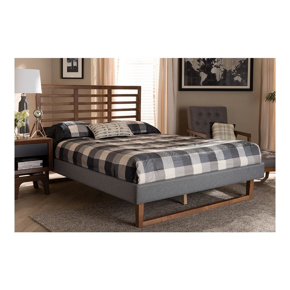 Ash Walnut Brown Finished Wood Full Size Platform Bed. Picture 21