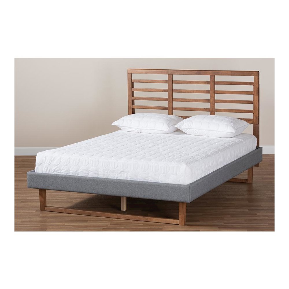 Ash Walnut Brown Finished Wood Queen Size Platform Bed. Picture 7