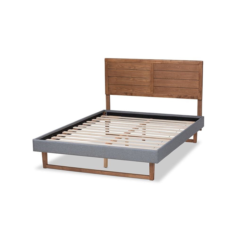 Ash Walnut Brown Finished Wood Queen Size Platform Bed. Picture 3