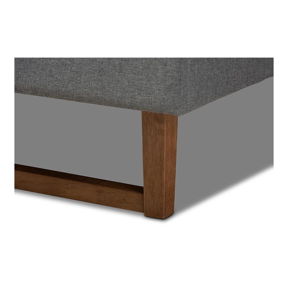 Dark Grey Fabric Upholstered Walnut Brown Finished Wood Queen Size Platform Bed. Picture 5