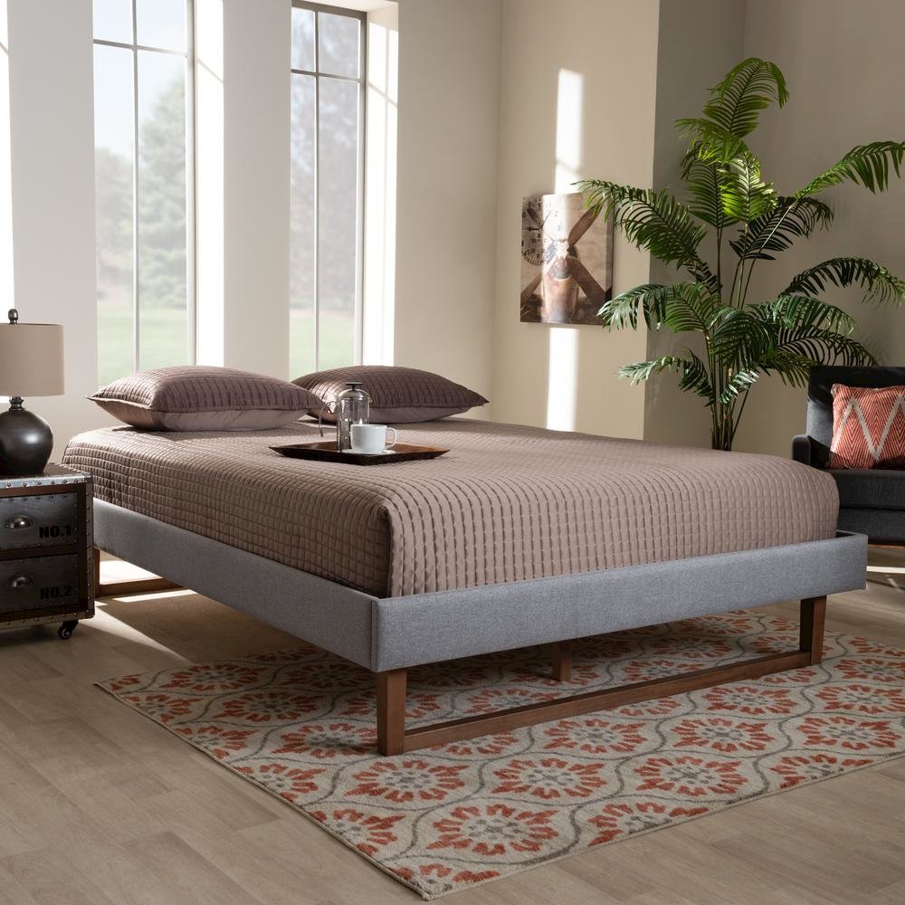 Walnut Brown Finished Wood Full Size Platform Bed Frame. Picture 14