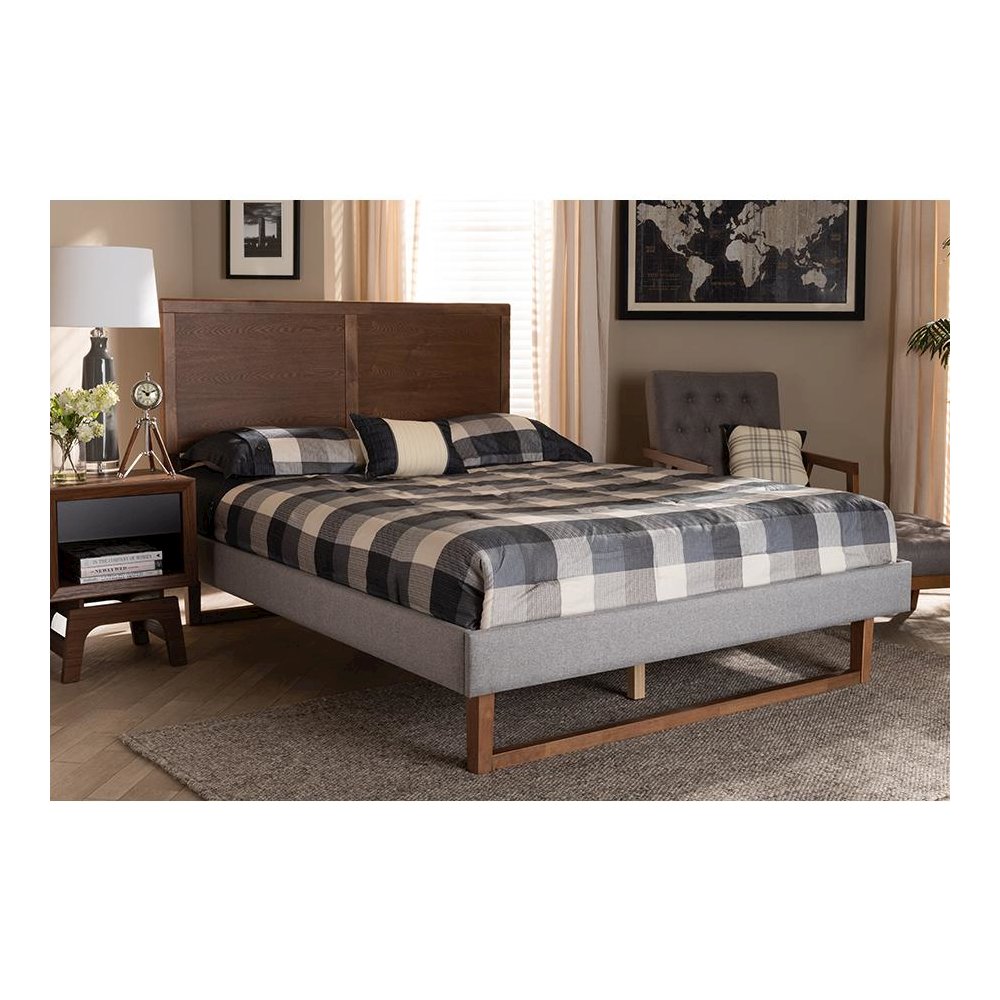 Ash Walnut Brown Finished Wood Full Size Platform Bed. Picture 21