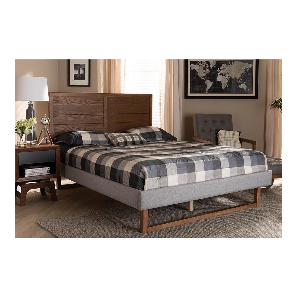 Walnut Brown Finished Wood Full Size Platform Bed. Picture 21