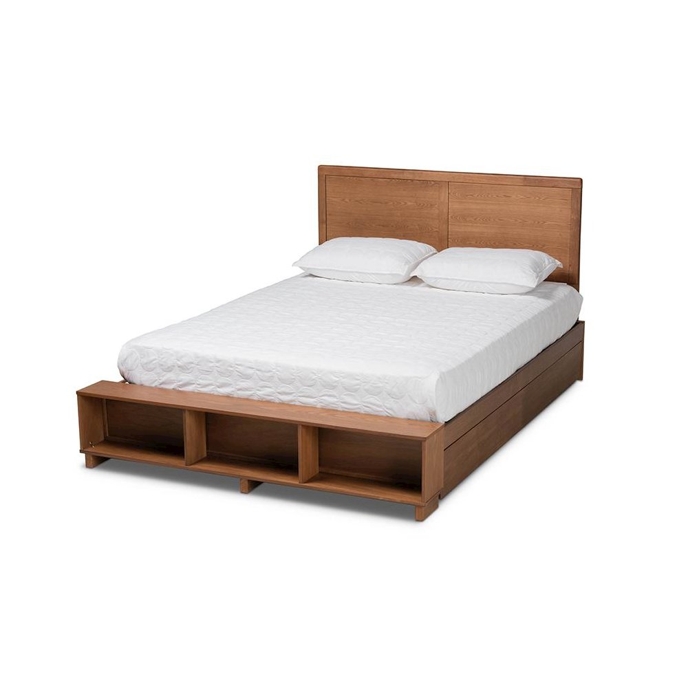 Finished Wood Queen Size 4-Drawer Platform Storage Bed with Built-In Shelves. Picture 1