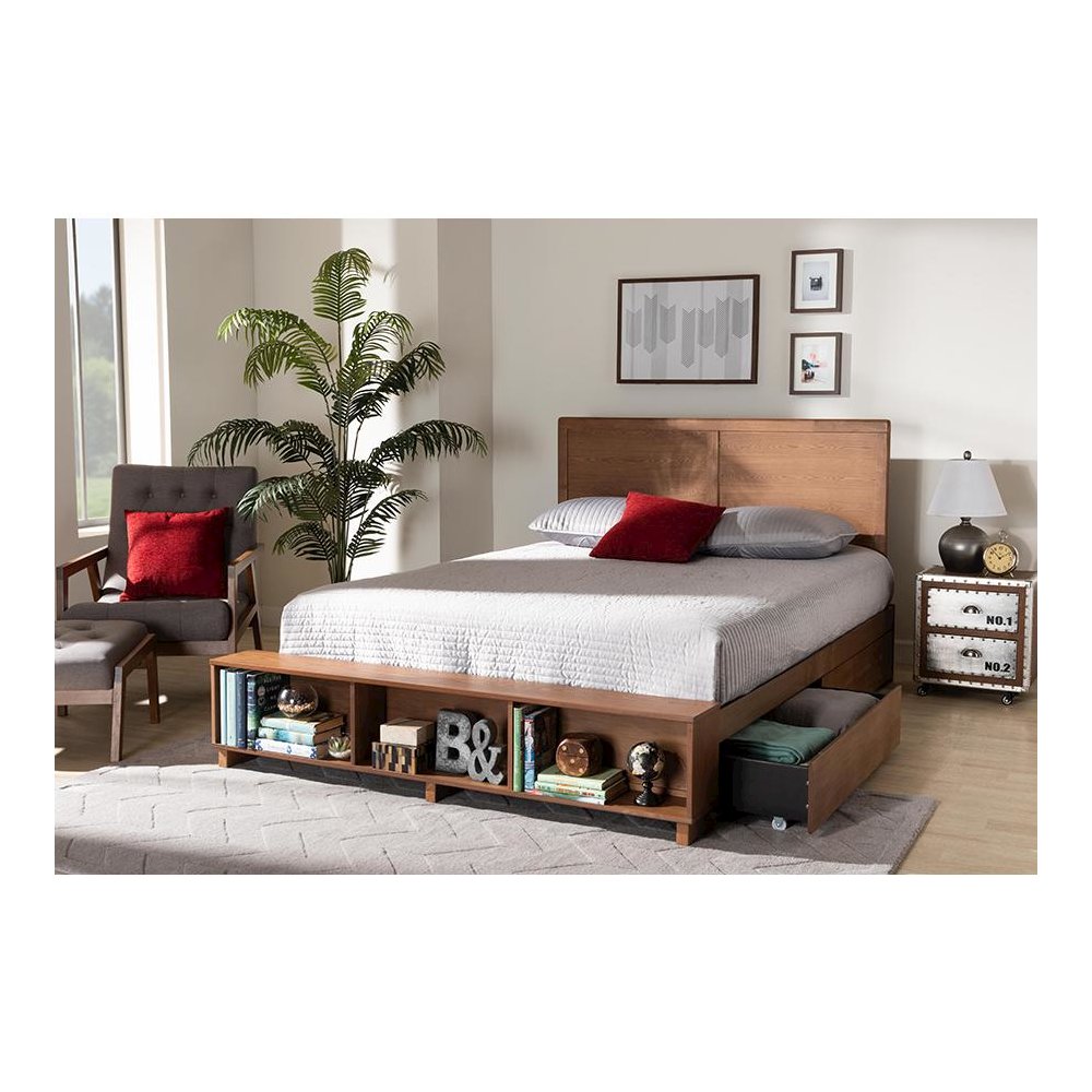 Finished Wood Queen Size 4-Drawer Platform Storage Bed with Built-In Shelves. Picture 10